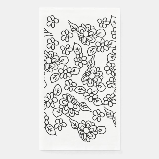 Black and white simple floral drawing paper guest towels (Front)