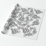 Black and white simple floral drawing wrapping paper