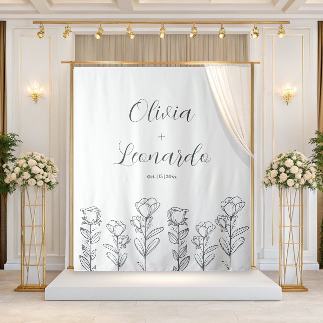 Black And white Simple Floral Wedding Backdrop (Creator Uploaded)