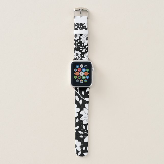 Black and White Simple Flower Seamless Pattern Apple Watch Band (Front)