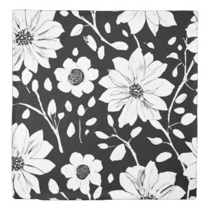Black and White Simple Flower Seamless Pattern Duvet Cover
