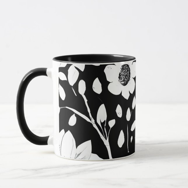Black and White Simple Flower Seamless Pattern Mug (Left)