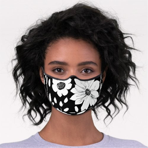 Black and White Simple Flower Seamless Pattern Premium Face Mask