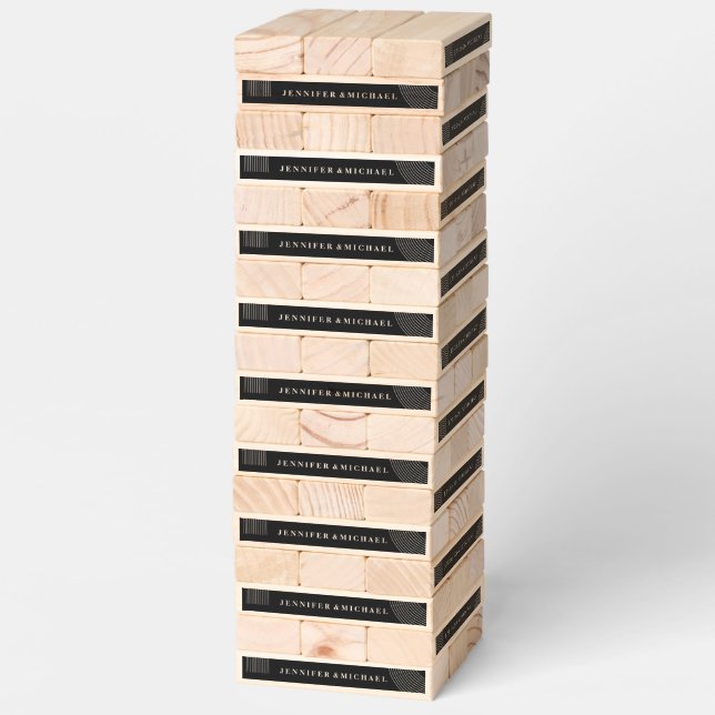 Black and White Simple Fun Geometric Classic Weddi Topple Tower (Assembled)