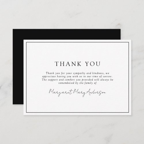 Black and White Simple Funeral Sympathy Thank You Card