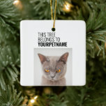 Black And White Simple Funny Christmas Pet Photo Ceramic Ornament<br><div class="desc">"This Christmas tree belongs to" Black And White Simple Minimalist Funny Pet Name Photo christmas tree Ceramic Ornament featuring bold and modern typography with your pet name and a funny personalized text. A cool and stylish Personalized Christmas gift for new dog,  cat,  bunnies and any cute pets owners.</div>