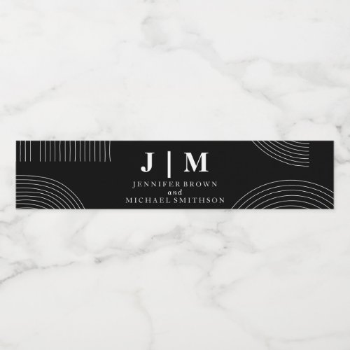 Black and White Simple geometric Decor Wedding Water Bottle Label