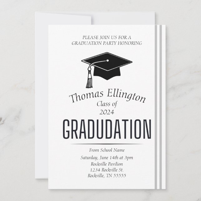 Black and White Simple Graduation Invitation (Front)