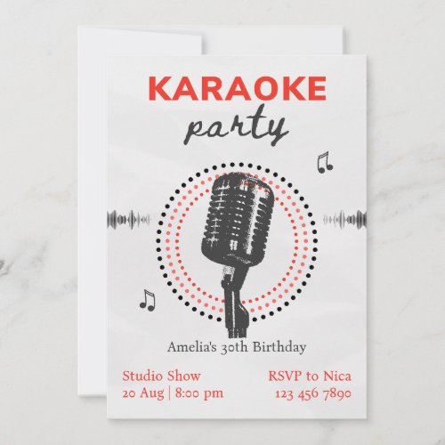 Black and White Simple Karaoke Birthday Party Invitation