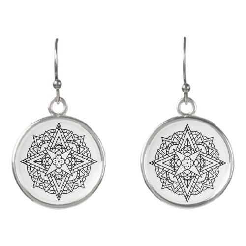 Black and White simple Mandala Geometrical Earrings