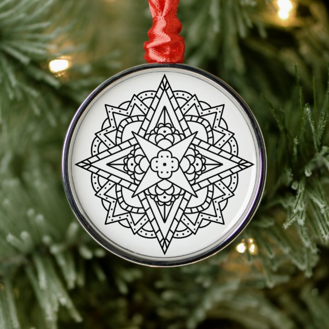 Black and White Simple Mandala  Metal Ornament (Tree)