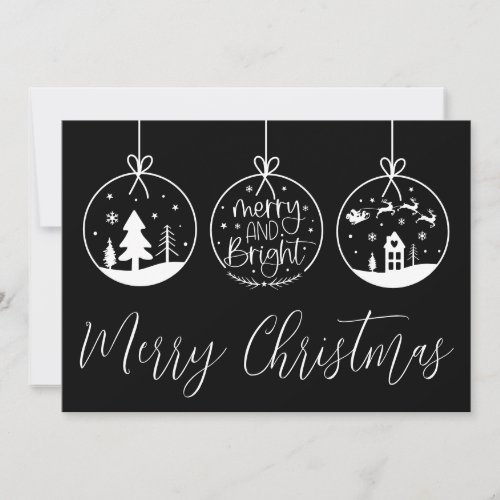 Black And White Simple Merry Bright Christmas Holiday Card