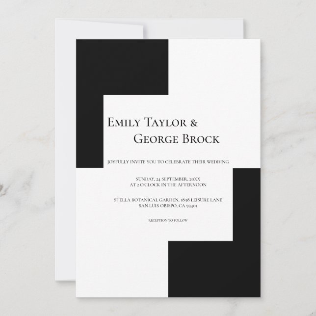 Black And White Simple Minimal Chic Modern Wedding Invitation (Front)
