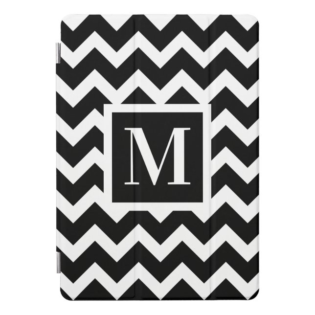 Black and White Simple Minimal Zigzag Monogram iPad Pro Cover (Front)