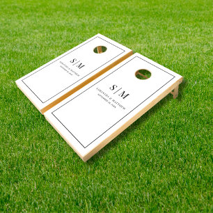 Black and White Simple Minimalist Couple Initials Cornhole Set