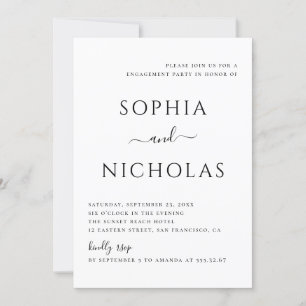 Black and white simple minimalist engagement party invitation