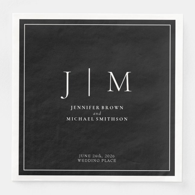 Black and White Simple Minimalist Frame Wedding Paper Dinner Napkins