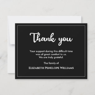 Black And White Simple Minimalist Memorial Funeral Thank You Card
