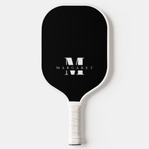 Black and White Simple Minimalist Monogram Name Pickleball Paddle