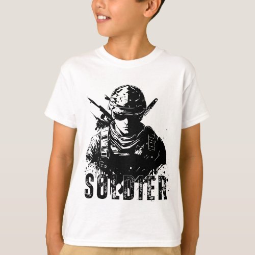 Black and White Simple Minimalist Soldier T_shirt