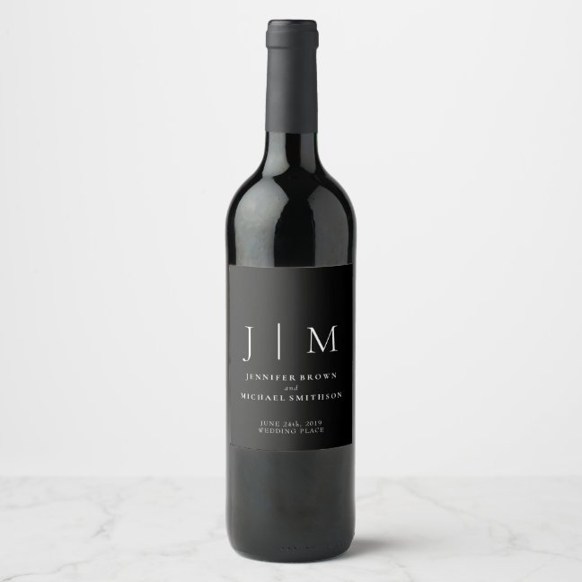 Black and White Simple Minimalistic Suite Wedding Wine Label