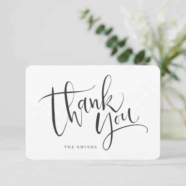 Black and white Simple Modern Calligraphy Thank You Card | Zazzle