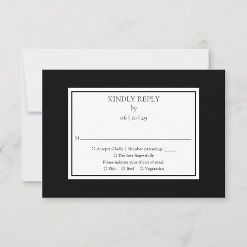 Black And White Simple Modern Classic Wedding RSVP Card