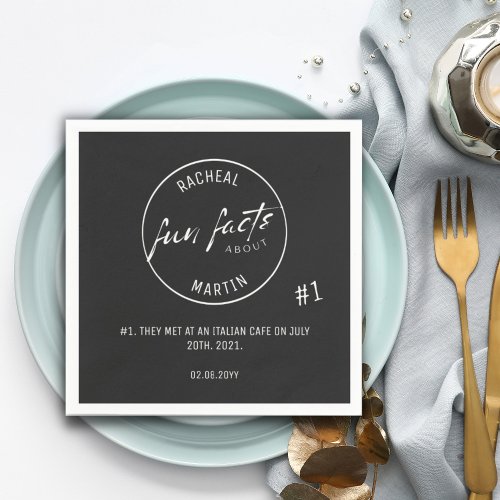 Black and White Simple Modern Fun Facts Wedding  Napkins