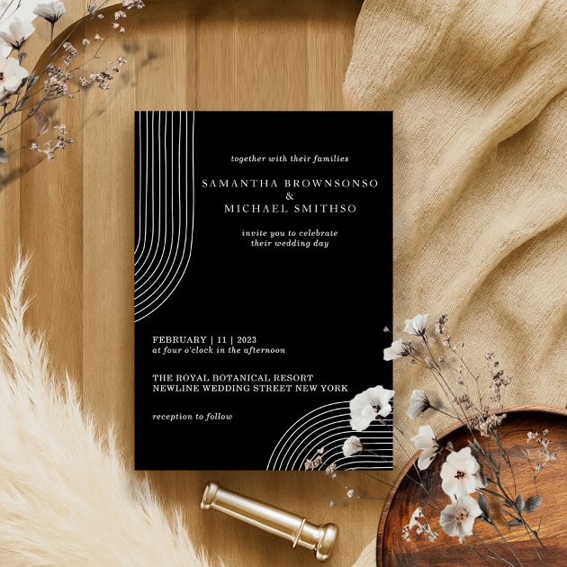 Black and White Simple Modern Minimal Geometric Invitation