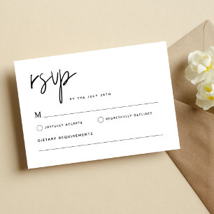 Black and White Simple Modern Minimalist Wedding RSVP Card