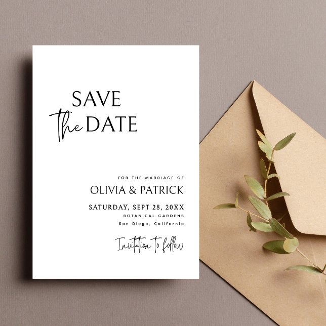 Black and White Simple Modern Minimalist Wedding Save The Date (Creator Uploaded)