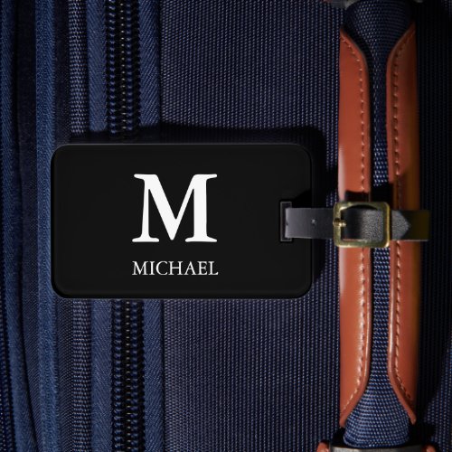 Black and White Simple Modern Monogram Minimalist Luggage Tag