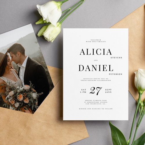 Black and white simple modern photo wedding invitation