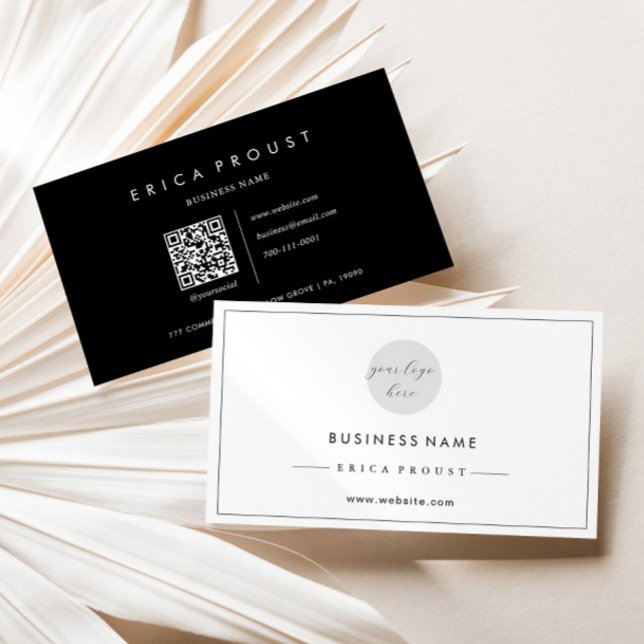 Black and White Simple Modern Qr Code Business Card (Creator Uploaded)