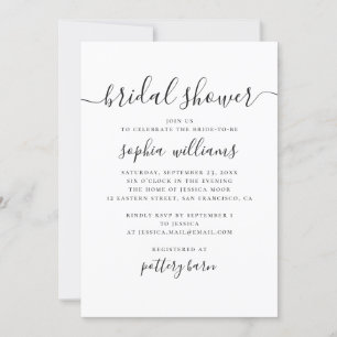 Black and white simple modern script bridal shower invitation