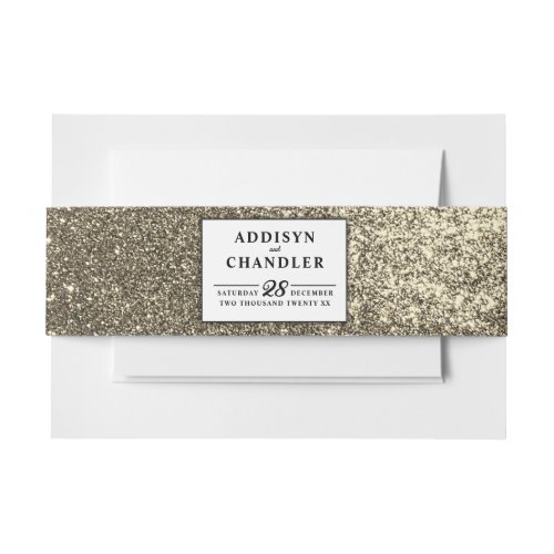 Black and White Simple Modern Wedding Gold Glitter Invitation Belly Band