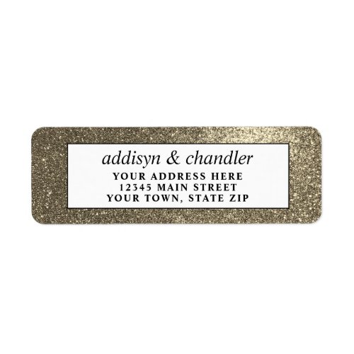 Black and White Simple Modern Wedding Gold Glitter Label