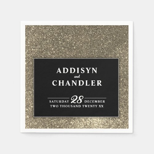 Black and White Simple Modern Wedding Gold Glitter Napkins