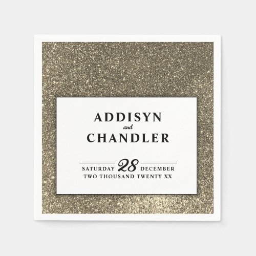 Black and White Simple Modern Wedding Gold Glitter Napkins
