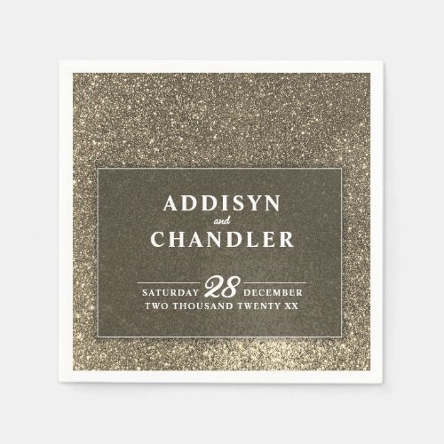 Black and White Simple Modern Wedding Gold Glitter Napkins