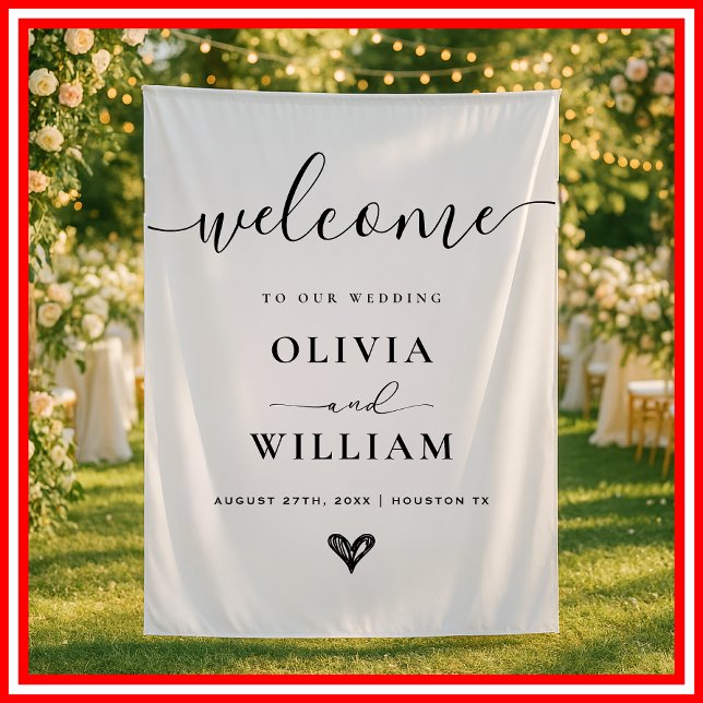 Black and White Simple Modern Wedding Welcome Sign Tapestry (Creator Uploaded)