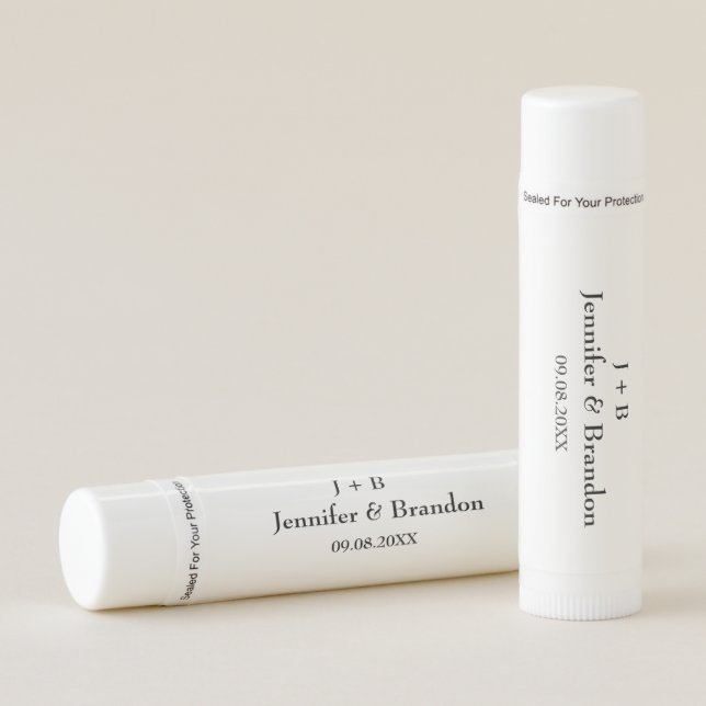 Black and White Simple Monogram Elegant Wedding Lip Balm (Front)