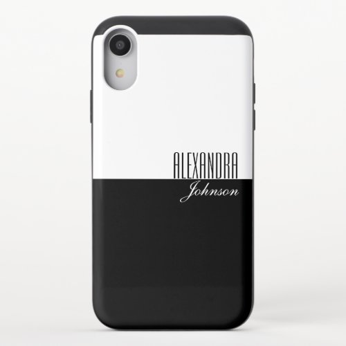 Black and White Simple Name Monogram iPhone XR Slider Case