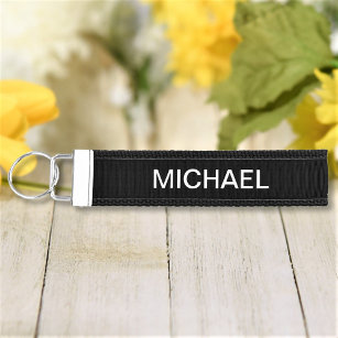 Black And White Simple Personalized Custom Text Wrist Keychain