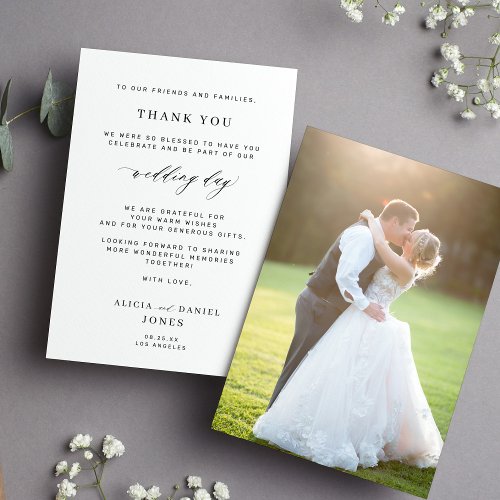 Black and white simple photo wedding thank you card