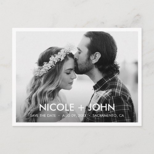 Black and White Simple Save the Date Postcard 2