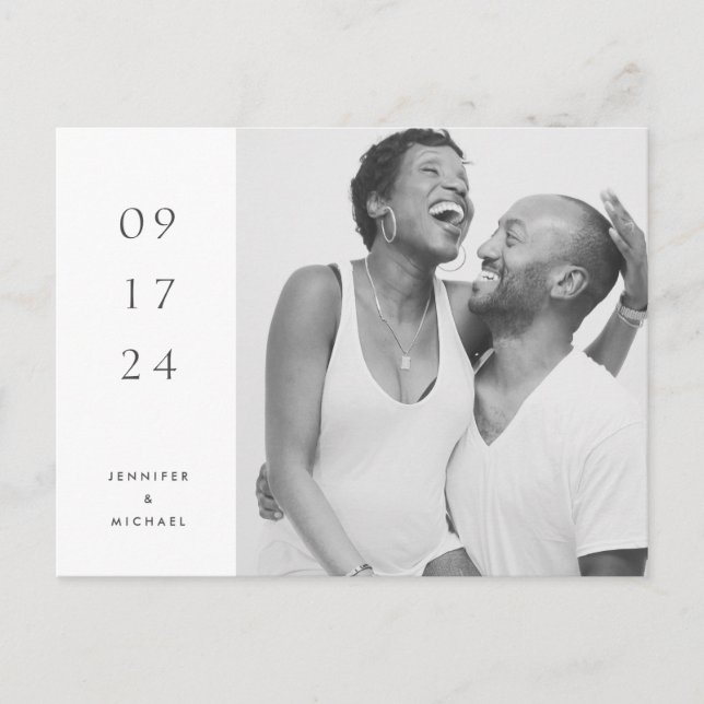 Black and White Simple Save the Date Postcard 3 (Front)