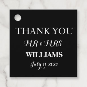 Black and White Simple Script Minimalist Wedding Favor Tags