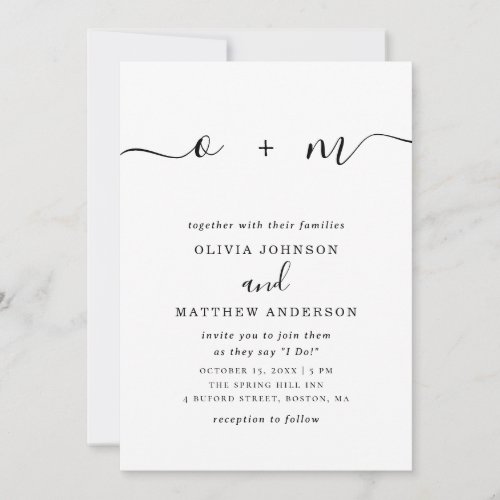 Black and white simple script minimalist wedding invitation