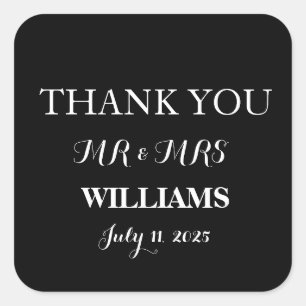 Black and White Simple Script Minimalist Wedding Square Sticker